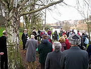 A crowd gathers to watch the tree-planting ceremony