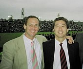 Ambassador Oku with Reg Clark at a rugby match