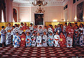 A class from Aldwickbury School don colourful yukata for a class photo with a difference