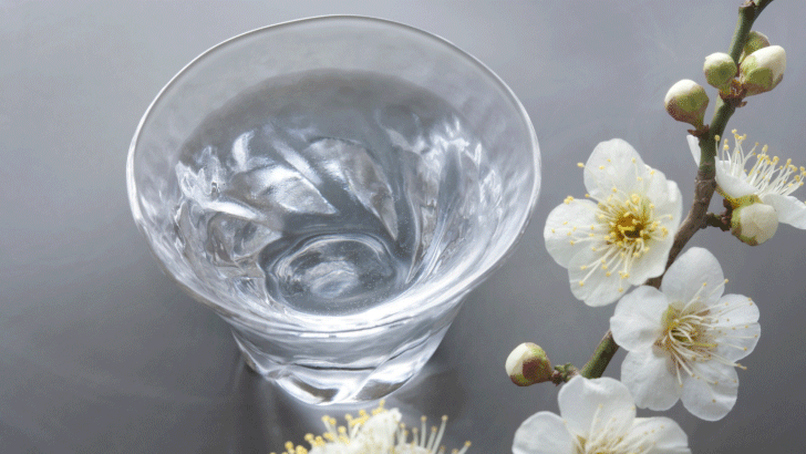 Img:Glass of Sake and Plam flower
