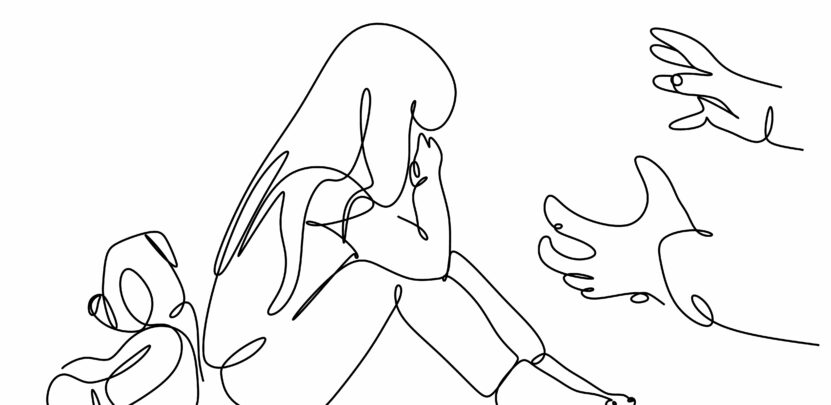 drawing of kids crying hands try to grab her