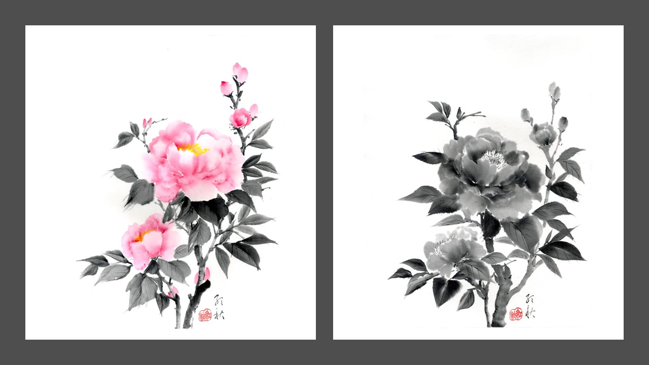 Watercolour paintings of Japanese flowers