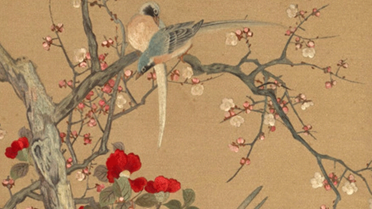 IMG: Two birds resting on branch of flowering Plam tree