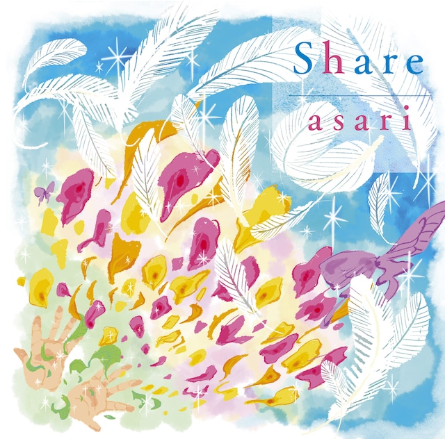 Img:from hand white feather and colourful thing flight out