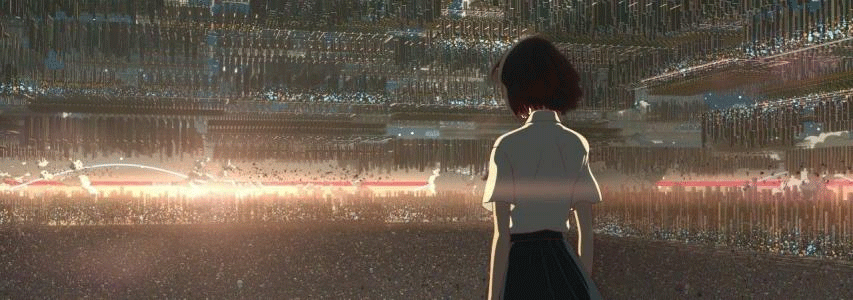 Img: Girl standing looking at bright light on holizen