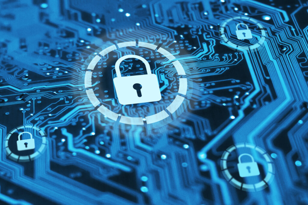 Img:graphics of computer chips connection and padlock