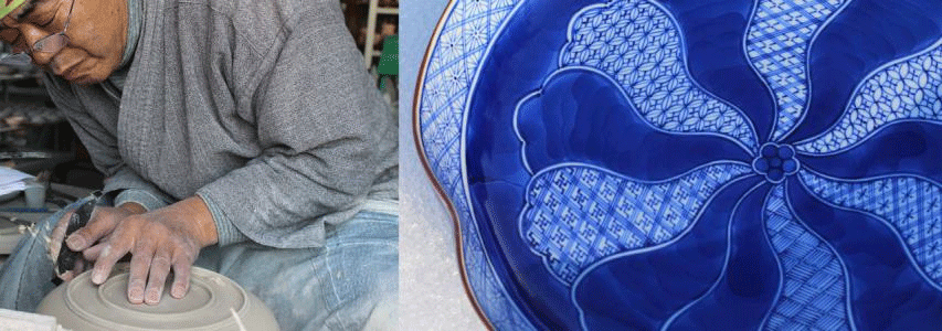 Img:Left,Man creating Plate, right Kutani Ware plate