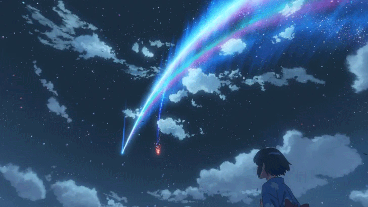 Img:Girl looking at night sky of falling falling to earth