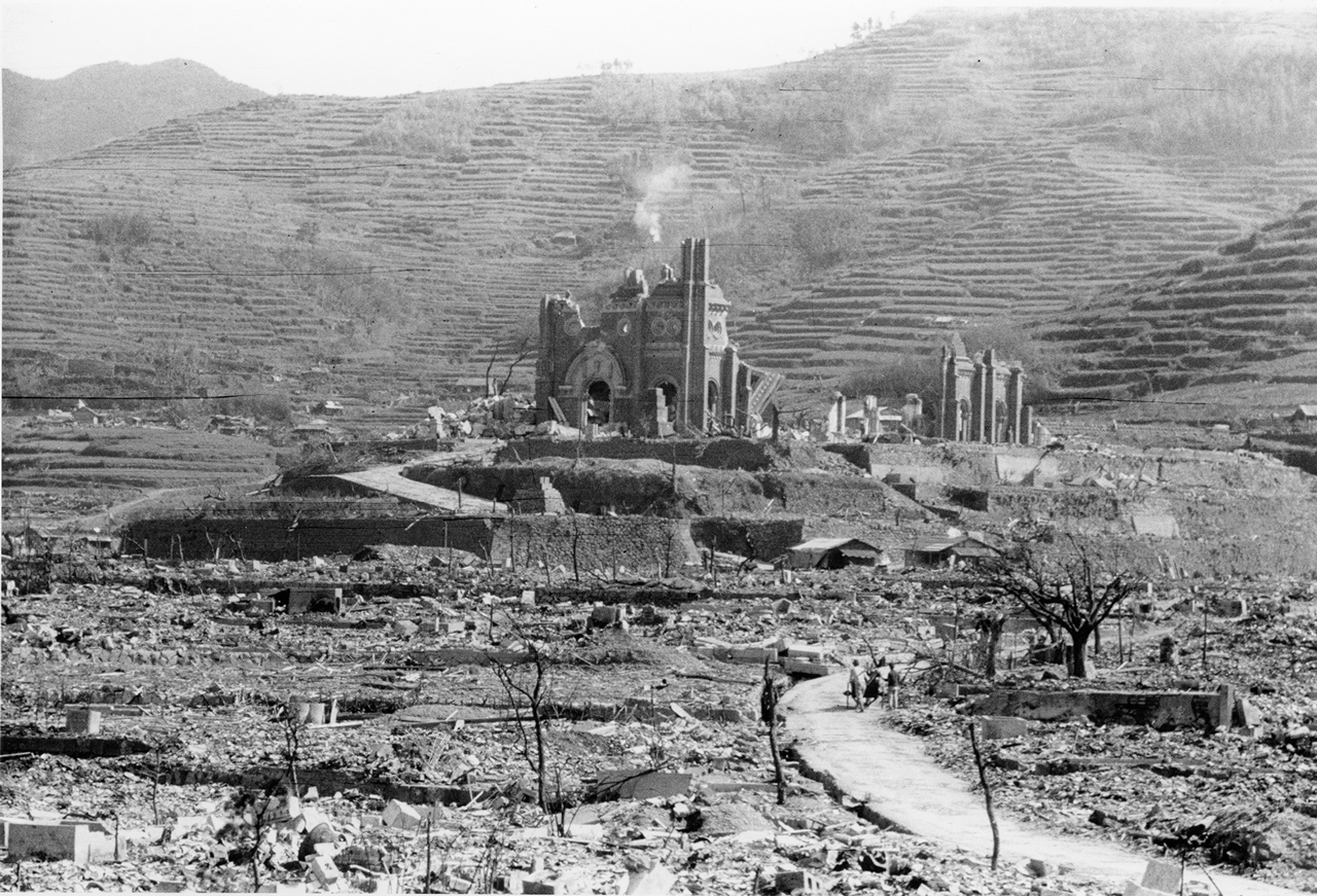 Img: Urakami Cathedral Photo by Shigeo Hayashi Courtesy of Nagasaki Atomic Bomb Museum