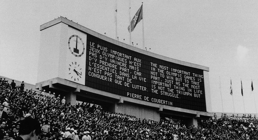 Img:Scoreboard at the Tokyo 1964 Olympic Games