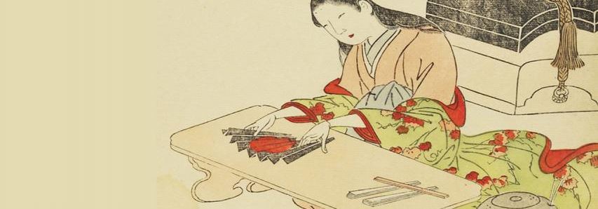 Img:Painting of woman making paper fan