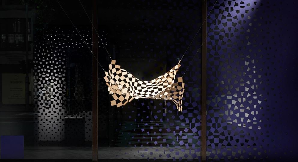Img: Tokolo Asao exhibition centrepiece in darkened room
