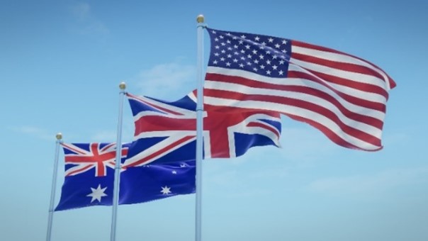 Flying flags of Australia, UK and USA