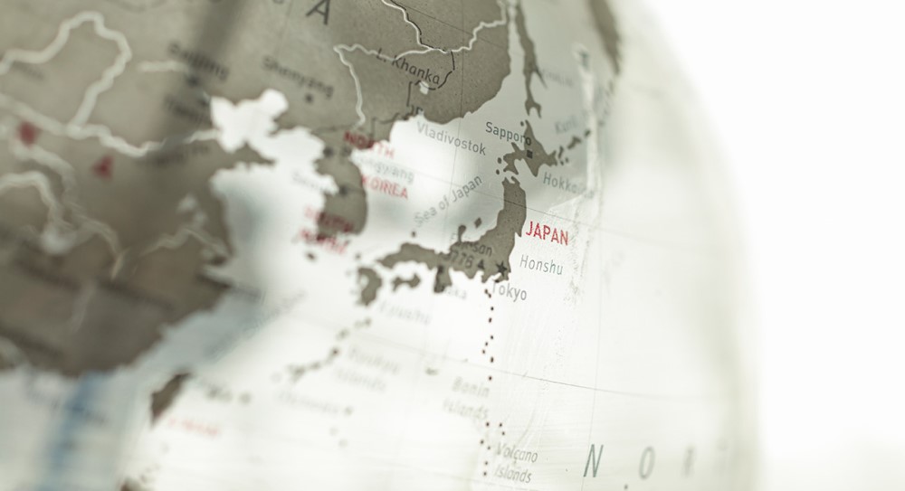 Img:Close up of Japan on a globe