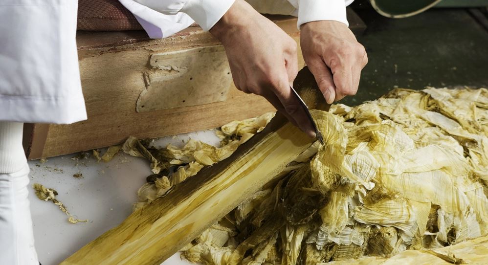 Img:Blade shredding leaves from kombu seaweed