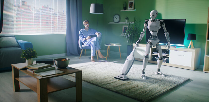 Img:Android cleaning with a vacuum cleaner
