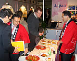 Visitors to the Japan booth sample Japanese food and drink