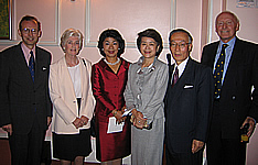 L-R: Ambassador Fry, Lady Whitehead, Mrs Fry, Madame Orita, Ambassador Orita and Sir John Whitehead