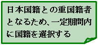 日本国籍との重国籍者となるため、一定期間内に国籍を選択する
